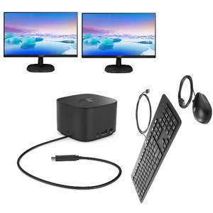 Dual Screen 2X 24" LCD HP USB C DOCK KEYBOARD AND MOUSE Cables and Power Supply Included