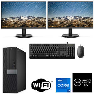 Dell: Dual Screen Setup Dell OptiPlex 7050 SFF PC i7 Turbo 4.0GHZ 16GB RAM 256GB SSD W11 R7 4GB GPU 2X 24" LCD WIFI Ready