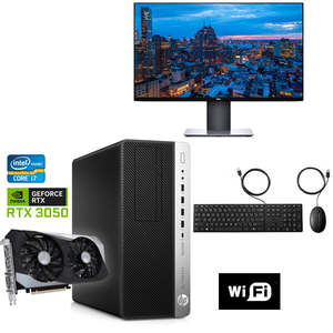 Hp Desktop Computers: Upgraded Gaming Combo HP EliteDesk 800 i7 Tower RTX 3050 GPU 24" LCD WIFI Windows 11