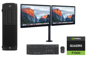 Hp Desktop Computers: HP Z2 Workstation Xeon Turbo 4.5GHz 32GB 512GB SSD+1TB HDD Quadro P1000 Windows 11 Pro + Dual Screen 24" LCD WI-FI