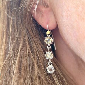 Products: Citrine Dawn Light earrings. cushion and brilliant cut Brazilian citrine, silver and 24ct gold. One pair only. - Penelope Barnhill Jewellery