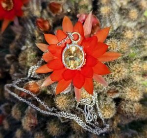 Products: Citrine Medieval Claw necklace, 12mm x 10mm Brazilian citrine, silver and 18ct gold. Length 52cm. - Penelope Barnhill Jewellery