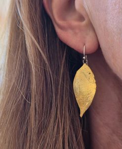 Leaf earrings. 23ct gold leaf on copper - Penelope Barnhill Jewellery