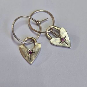 Locket hoops with pink sapphire, pure silver and sterling silver - Penelope Barn&hellip;