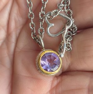 Manuka necklace. rose du France amethyst, silver and 24ct gold. - Penelope Barnh&hellip;