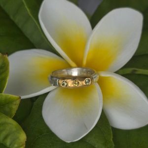 Eclipse Ring. 24ct gold, silver, unheated green and yellow sapphires. Size O - P&hellip;