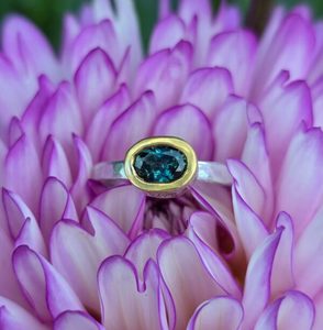 Empress Ring. unheated, ethical teal parti sapphire, peach sapphires, silver and&hellip;