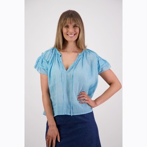 Products: Briarwood - Shakespeare Aqua Ramie Top - Peonies of Martinborough