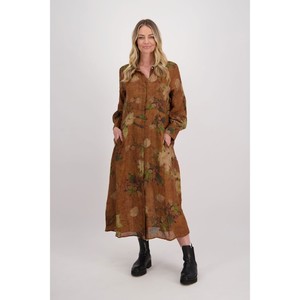 Briarwood - Hollie Floral Ramie Shirt Dress - Tan - Peonies of Martinborough