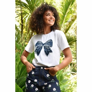 Coop - Simply Bowtiful T-shirt - White/Denim - Peonies of Martinborough