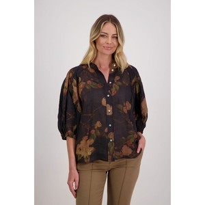 Briarwood - Harlow Floral Ramie Shirt - Black - Peonies of Martinborough