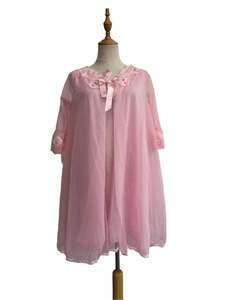 Vintage Nightwear: PINK NYLON NIGHTIE SET SZ 14