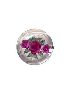 ROUND FUSCHIA ROSE LUCITE BROOCH