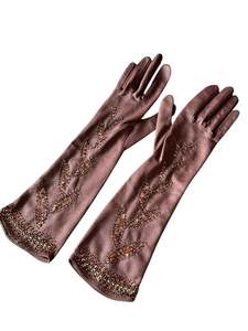 Gloves: PERSONALITY BROWN SEQUIN GLOVES | 7.5