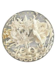 ROUND PAPER FLOWERS LUCITE BROOCH