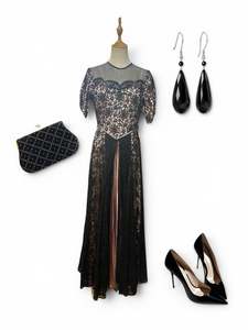 Pink & black lace gown