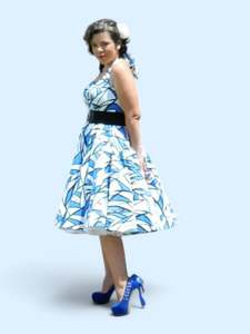 BLUE & WHITE GEOMETRIC DRESS | M