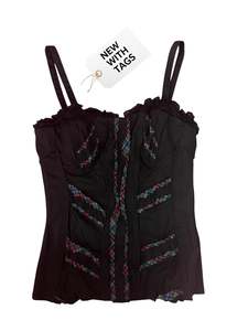Sz 12: TRIPP NYC BLACK & TARTAN CORSET TOP | M