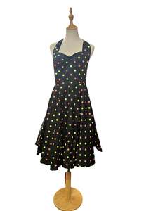 Sz 10: BLACK RED & YELLOW POLKADOT DRESS | S