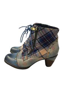 Rewind Shoes: MAHER BLUE TARTAN BOOTS |41