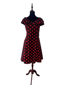 H&R RED POLKA DOT BLACK DRESS | 14