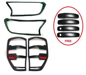 Black Headlight & Tail Light Cover & Free Handle Cover FOR Ford Ranger 2016+