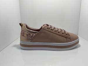 A E: Piper Leather Sneaker with Rose Gold Trim Sparkle around the Heel A & E