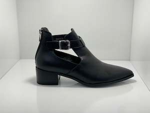 A E: Justine Leather Pointed boot with Back Zip & Buckle A & E