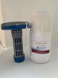 Chemicals & Balancers: Bromine Tablets 1kg + Tablet Dispenser