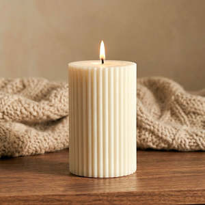 Personalised Unique Christmas Gifts: Custom Scented Ribbed Pillar Soy Wax Candle