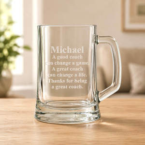 Personalised Gifts: Personalised Coach Beer Mug with Name and Quote