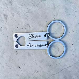 Personalised Engraved Keyrings: Personalised Couple's Split Heart Keyrings
