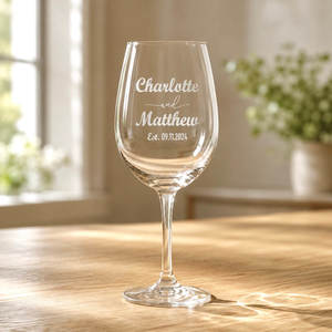 Engraved Wine Glasses: Personalised Wedding Wine Glass Engraved with Names and Date