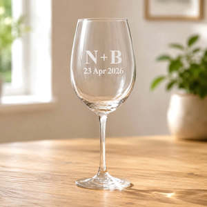 Engraved Wedding Wine Glass with Initials and Date