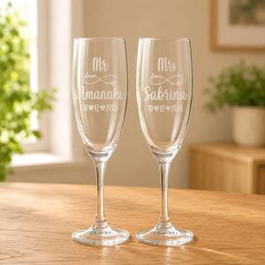Personalised Engraved Champagne Flutes: Engraved Wedding Champagne Flutes For Mr & Mrs