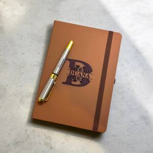Personalised Leather Notebook and Engraved Pen Set
