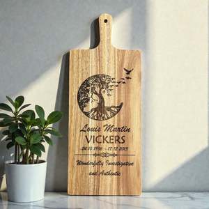 Personalised Home Essentials: Engraved Memorial Wooden Board with Name and Date