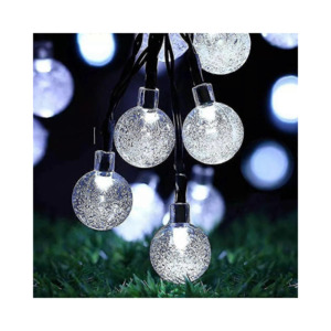 Pestrol 12m Solar Crystal Globe Fairy Lights White Glow