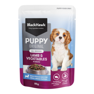 Dog Cat Food: Black Hawk Puppy Original Puppy Pouch Lamb & Veg