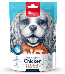 Dog Treats: Wanpy Chicken Jerky and Calcium Bone Wraps