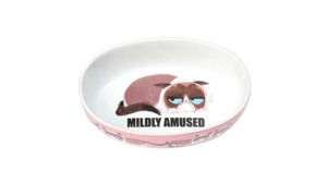 Cat Bowls Feeding: Grumpy Cat MILDLY AMUSED Oval Bowl Pink
