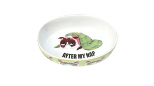 Cat Bowls Feeding: Grumpy Cat AFTER MY NAP Oval Bowl Green