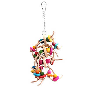 Leather Rope Coloured Wood Block - Bird Toy