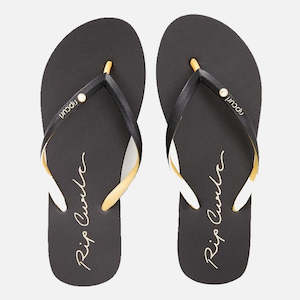 Jandals 1: Script Wave Bloom Open Toe Jandal - Black/Gold