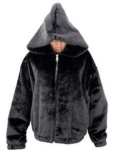 Faux Fur Bomber Jacket - Black