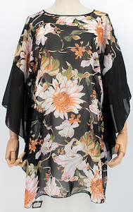Fashion Tops: Chiffon Flower Overtop - White and Naturals Print