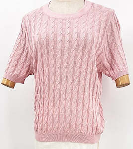 Fashion Tops: Cable Knit Summer Top - Light Pink