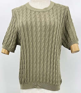 Cable Knit Summer Top - Light Olive