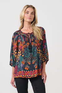 Tropical Print & Tie Neck Blouse