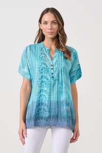 Fashion Tops: Multi Block Print with Lace Hem Blouse